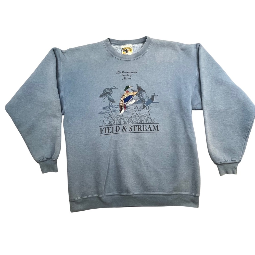 Vintage Field & Stream Duck Nature Sweatshirt Blue Mens Large Made in USA 90s